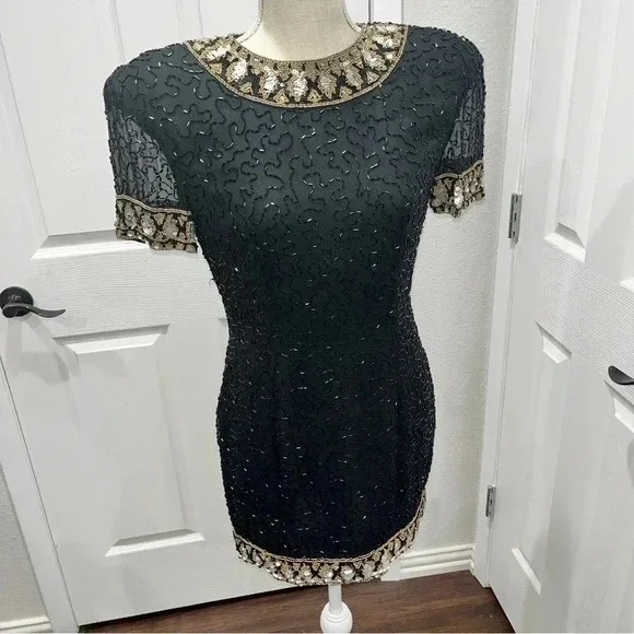 aj bari beaded dress 2000s Baby Pink Beaded Gown (S/M)  Holy Thrift